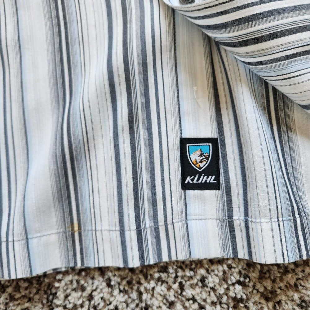 Kuhl Button Up‎ Shirt Mens XL Grey/Blue Stripe Short Sleeve Organic Cotton Blend - Picture 6 of 6